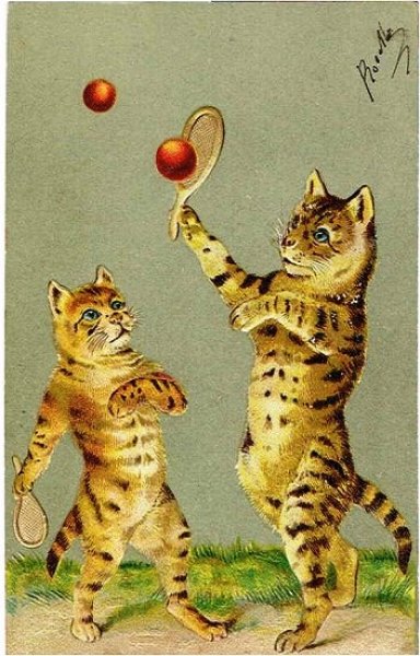 画像1: テニスをする猫 1903年消印 (1)