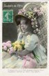 画像1: 薔薇とチューリップのお花と女の子　フランス1910年頃 (1)