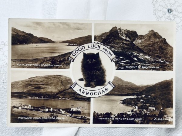 画像1: Postcard　アンティークポストカード　写真　幸運を呼ぶ黒猫さん　イギリス　スコットランド　ARROCHAR　（未使用） (1)