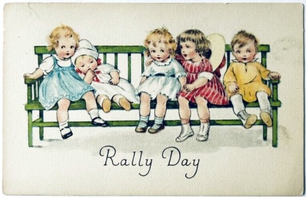 画像1: Postcard  　アンティークポストカード　Rally Day ベンチに座る子どもたち　（未使用） (1)