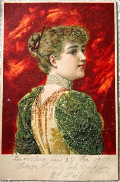 画像1: Postcard　アンティークポストカード  女性　ドイツ1901年 (1)