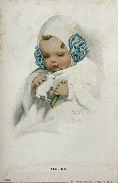 画像1: Postcard　アンティークポストカード　羊の玩具と赤ちゃん　Bessie Pease Gutmann　（未使用） (1)