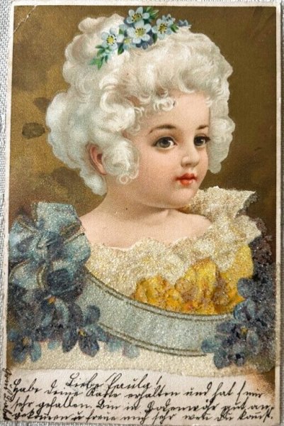 画像1: Postcard　アンティークポストカード  スミレのお花と女の子　ドイツ1901年 (1)