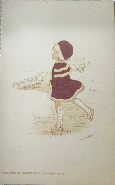 画像1: Postcard　アンティークポストカード　アイススケートをする女の子　H.T.Miller （未使用） (1)