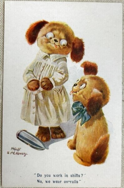 画像1: Postcard  　アンティークポストカード　タビー犬と弾丸　Tubby dog　A.E.Kennedy  M.Knight （未使用） (1)