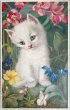 画像1: Postcard 　アンティークポストカード　白い子猫とお花 (1)