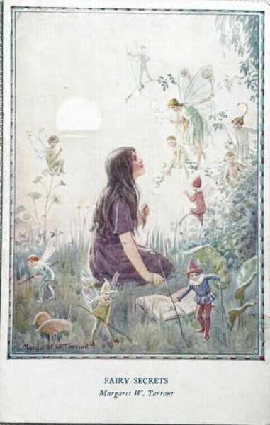 画像1: Postcard  アンティークポストカード　妖精と女の子　妖精たちの秘密　Fairy Secrets   Margaret Tarrant　 (1)