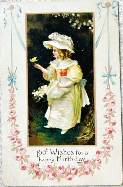 画像1: Postcard　アンティークポストカード　小鳥と女の子　Ellen Clapsaddle　1909年 (1)