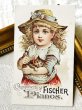 画像2: Vintage trade card  アンティークトレードカード　猫を抱く帽子の女の子　Fischer Piano (2)