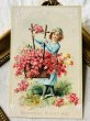 画像2: Postcard　アンティークポストカード　お花と女の子　（未使用） (2)