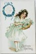 画像1: Postcard　アンティークポストカード　白いドレスの女の子　デイジーのお花かご　（未使用） (1)