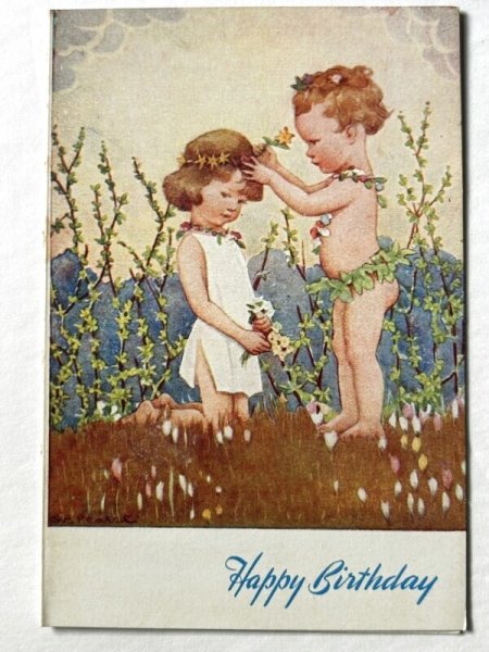 画像1: Greeting card　アンティークカード　女の子と男の子　Susan B Pearse　（未使用） (1)