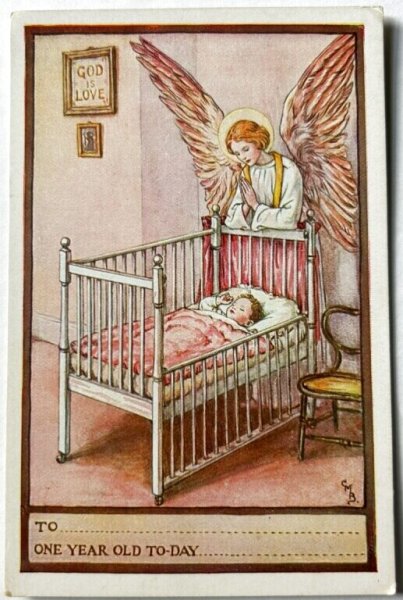 画像1: Vintage card　アンティークカード  眠る赤ちゃんと守護天使　シシリー・メアリー・バーカー　Cicely Mary Barker (1)