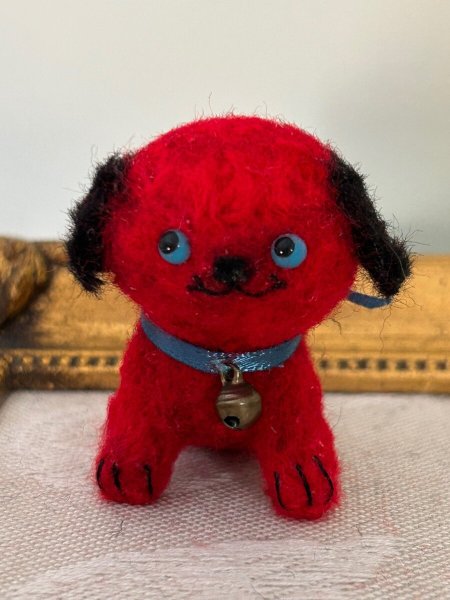 画像1: Vintage style Handmade miniature toy ハンドメイド　アンティーク風ミニチュア　アートドール　タビー犬　赤黒　Tubby Dog (1)