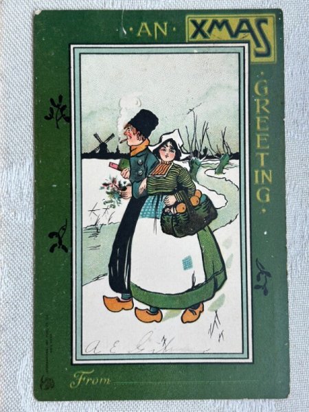 画像1: Postcard　アンティークポストカード　クリスマス　お出かけするオランダ人　1906年 (1)