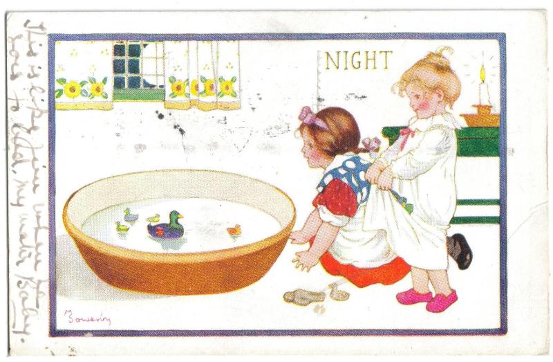 お風呂で遊ぶ女の子 M Sowerby Snowdrop Postcards アンティークカード専門店
